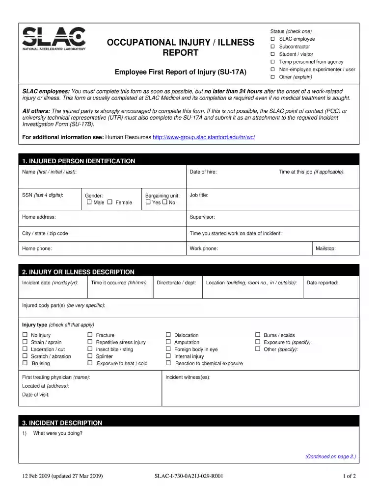 first report of injury form Preview on Page 1