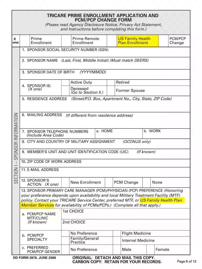 tricare prime pcp change form 2008 Preview on Page 1