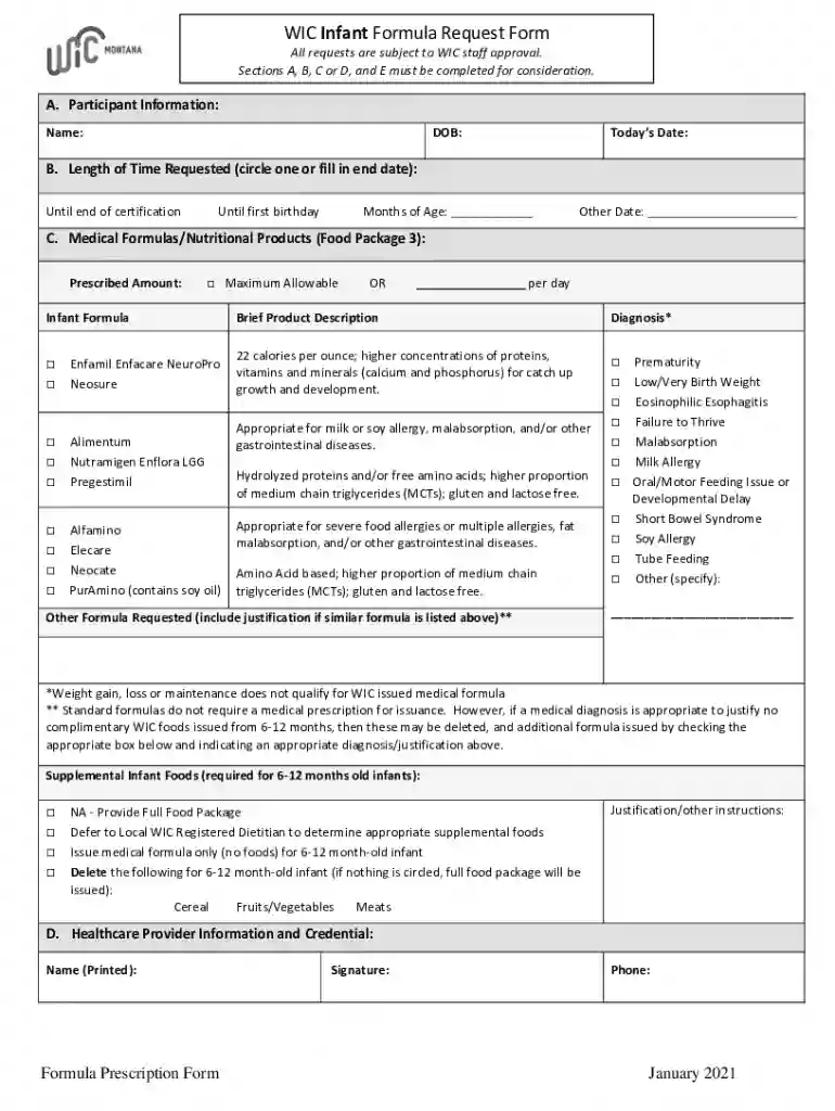 wic prescription form Preview on Page 1