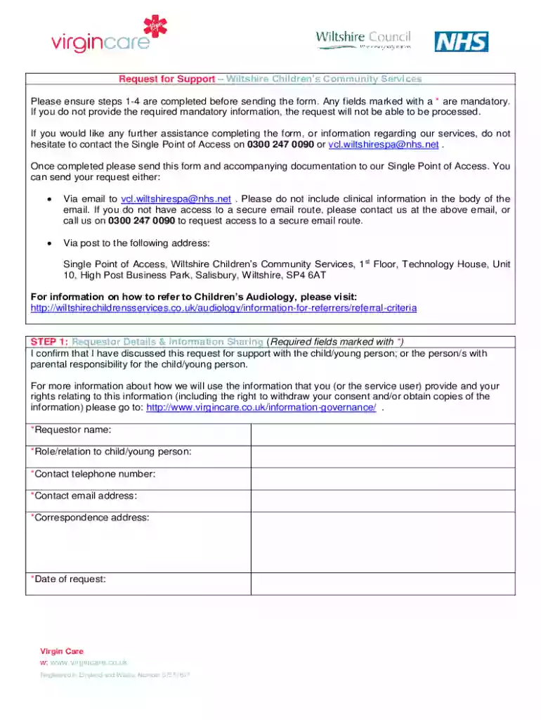 Request Criteria - Wiltshire Children's Community Services Preview on Page 1