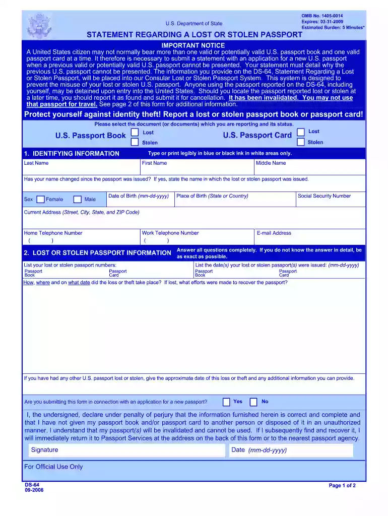 ds 64 2008 form Preview on Page 1