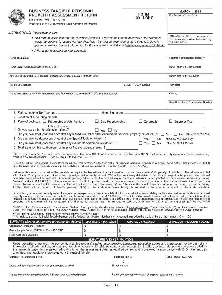 form 103 Preview on Page 1
