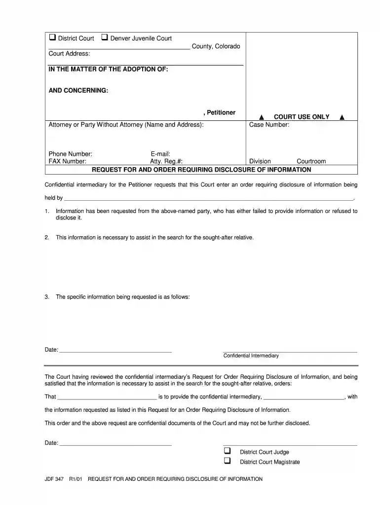 jdf 347 request form Preview on Page 1