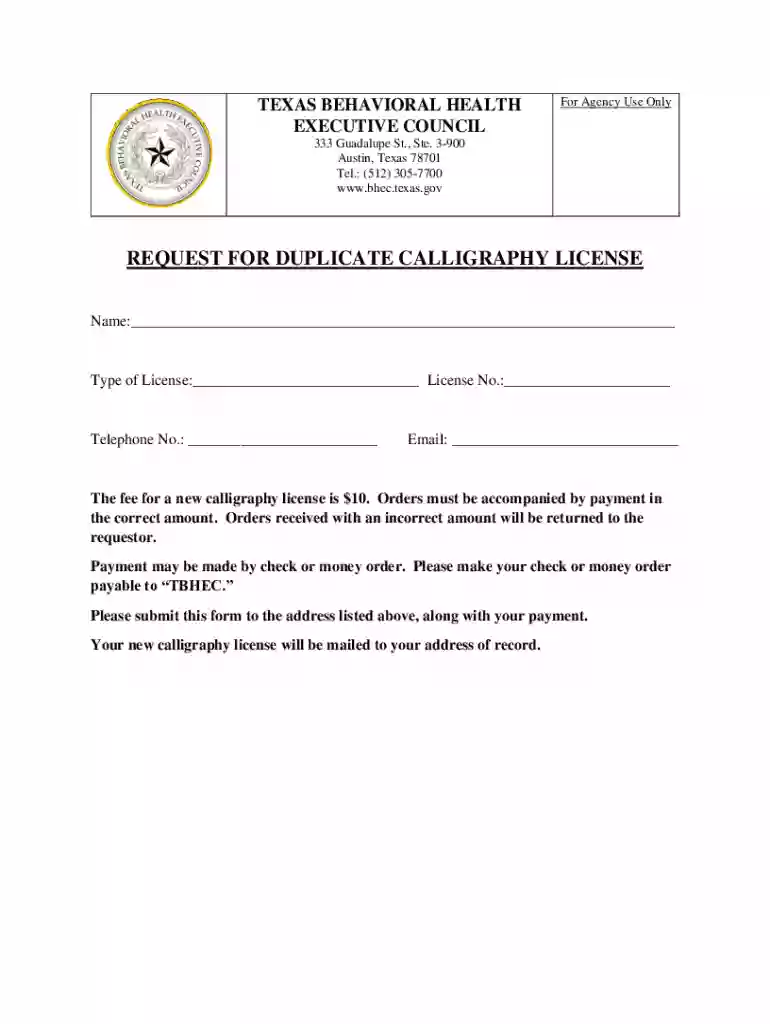 REQUEST FOR DUPLICATE CALLIGRAPHY LICENSE Preview on Page 1