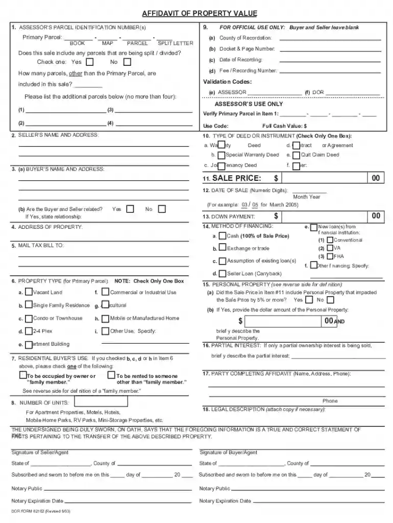 affidavit of property value Preview on Page 1
