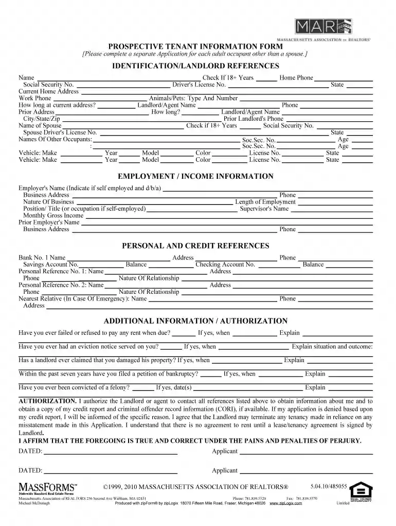 tenant information form pdf Preview on Page 1