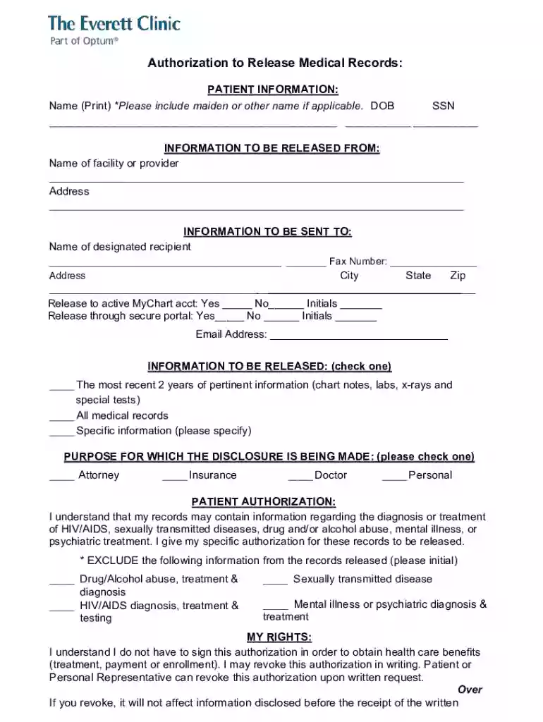 authorization release medical information blank Preview on Page 1