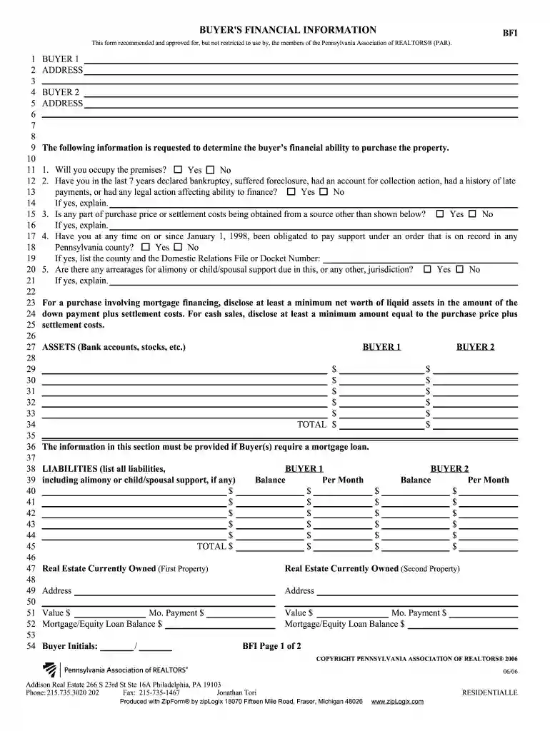 buyers financial information form Preview on Page 1