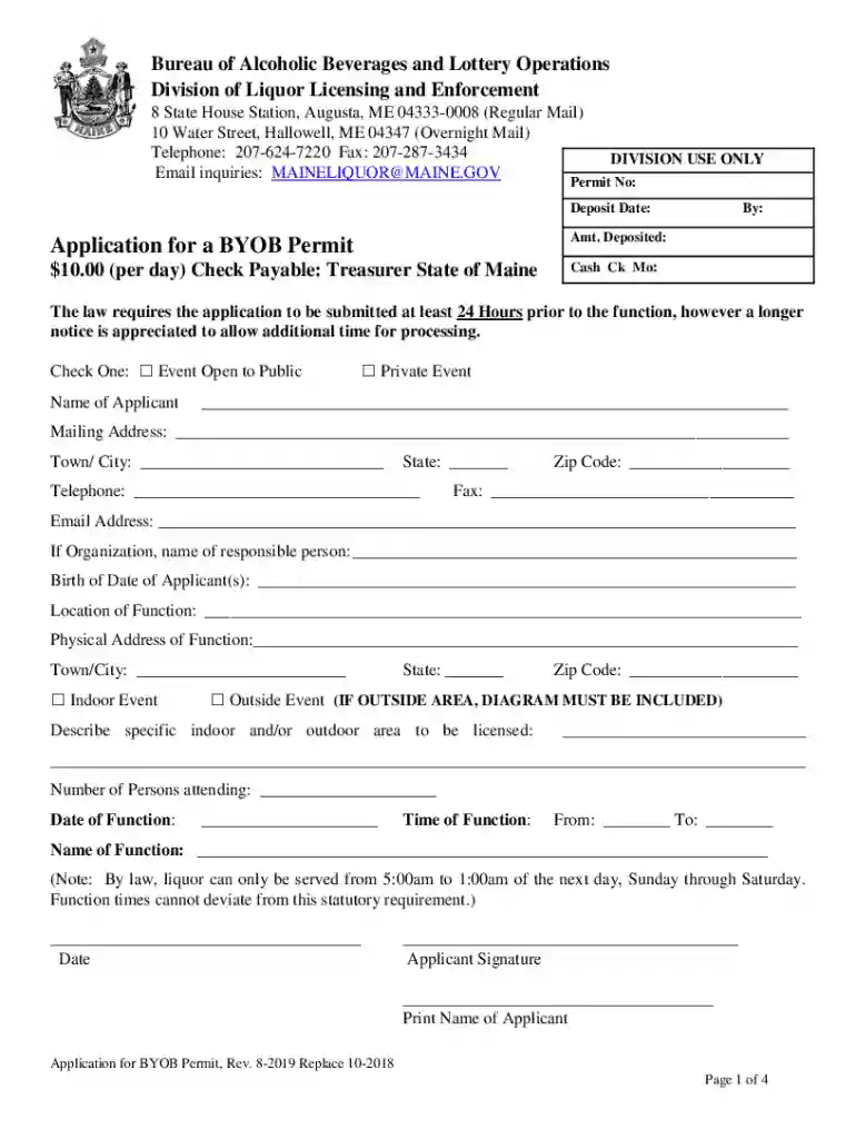 Application for a BYOB Permit $10 00 (per day) Check Preview on Page 1