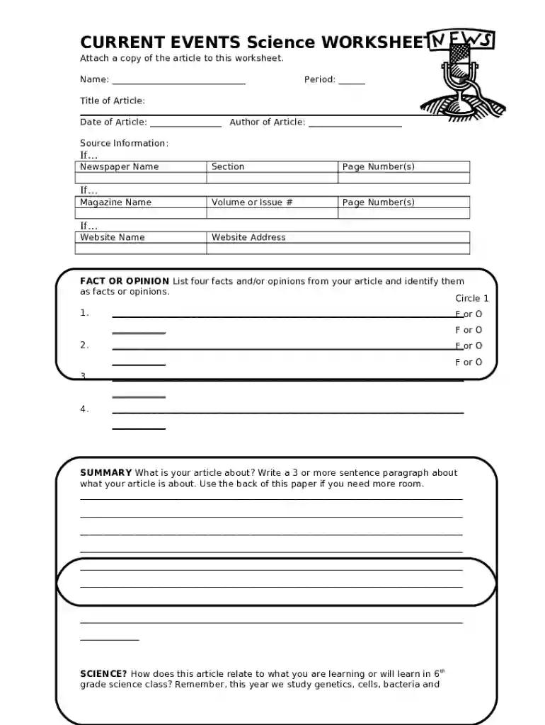 CURRENT EVENTS Science WORKSHEET Preview on Page 1