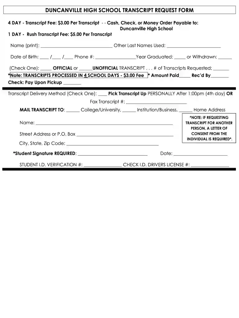 duncanville high school transcript Preview on Page 1