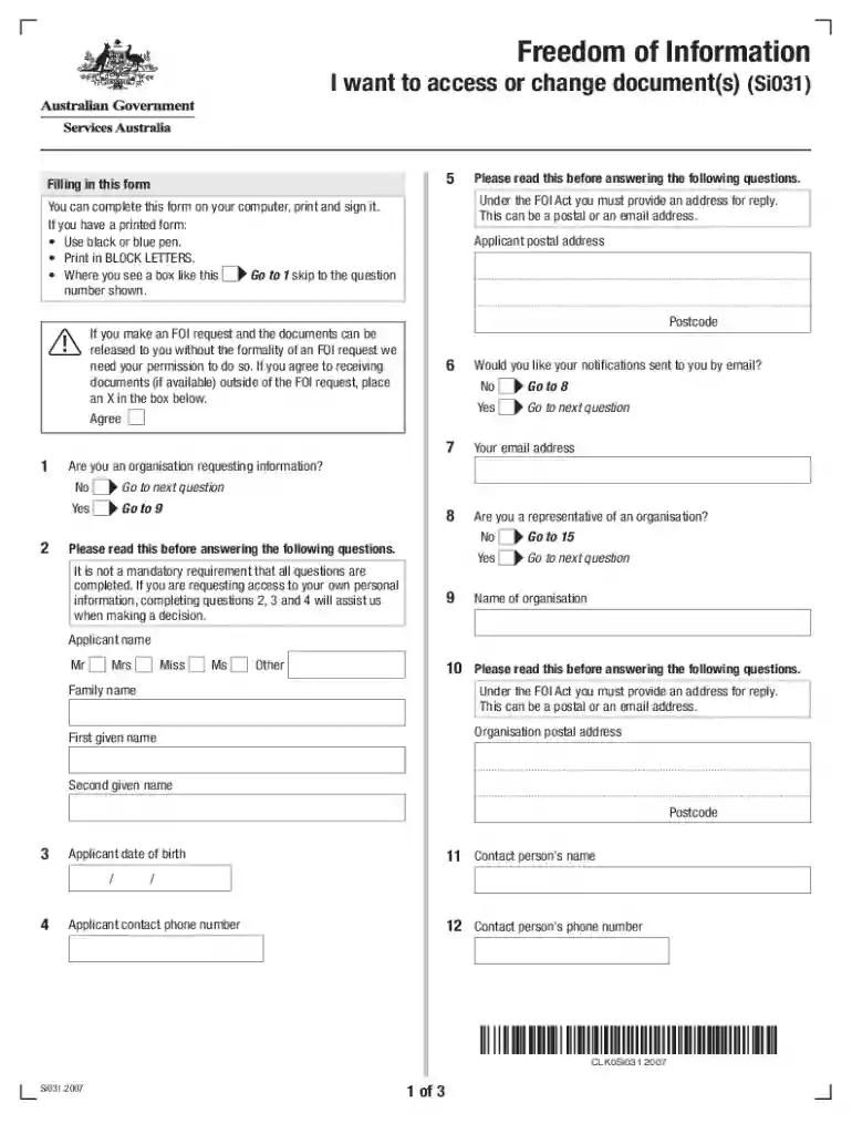 Freedom of Information I want to access or change document(s) Preview on Page 1