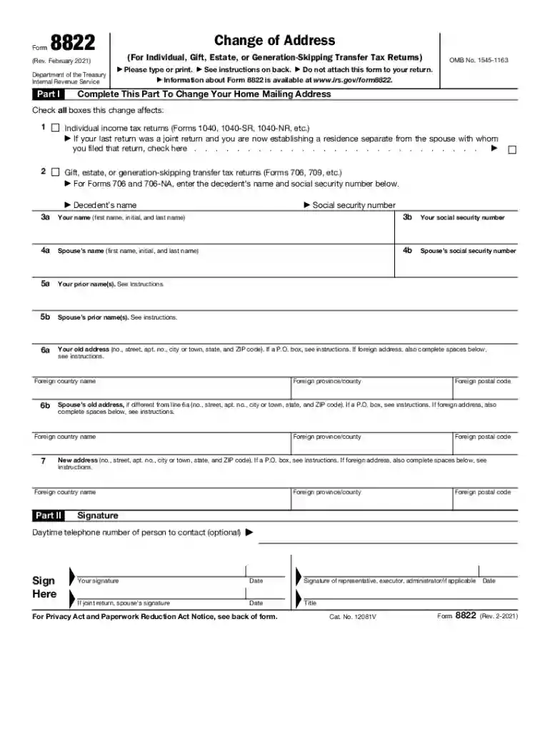 irs change of address Preview on Page 1