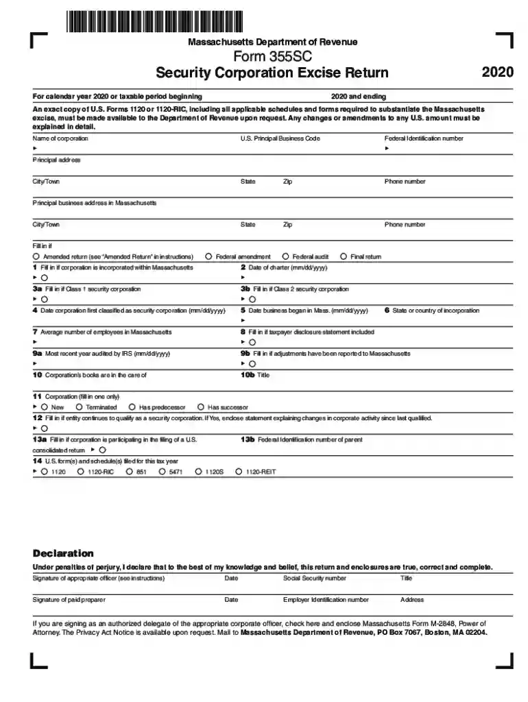 massachusetts form 355sc Preview on Page 1