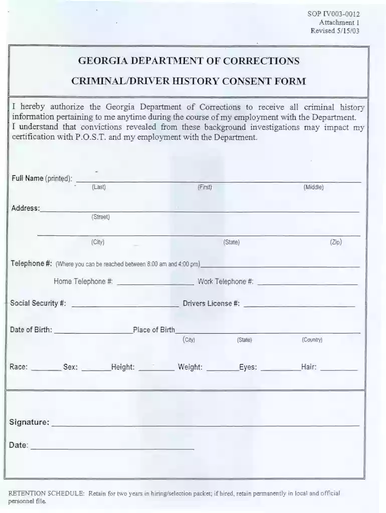 georgia corrections criminal driver history consent Preview on Page 1