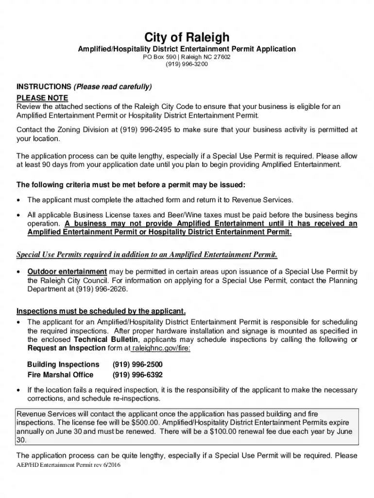 City Of Raleigh Amplified Entertainment Permit - Fill Preview on Page 1