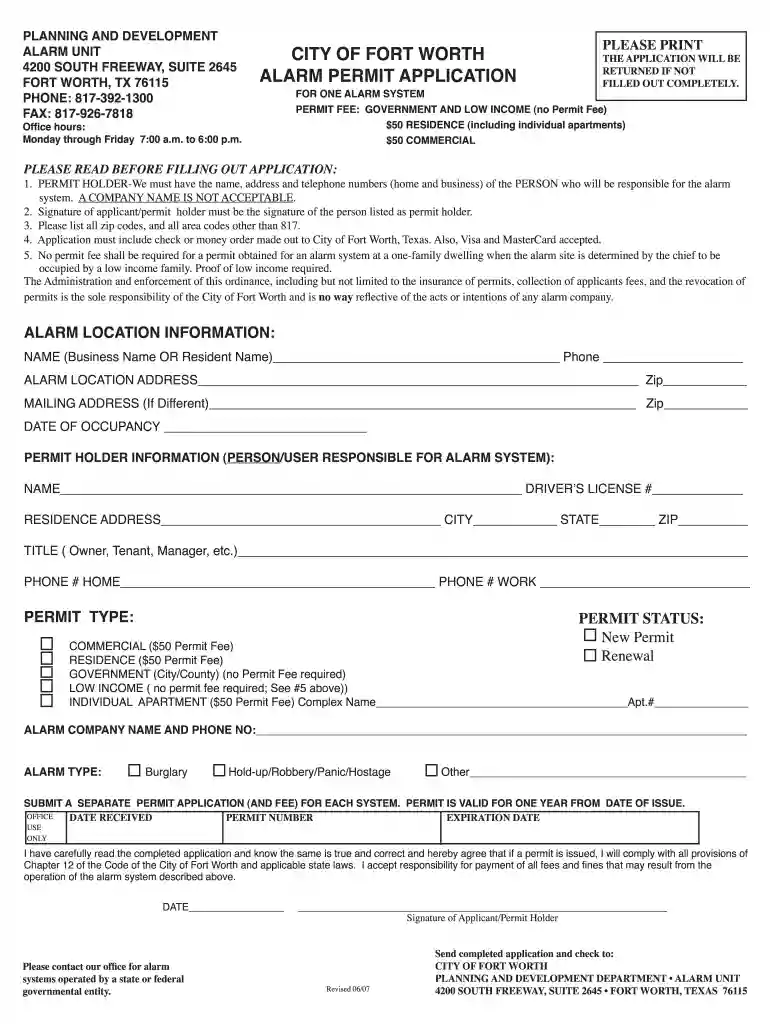 city of fort worth alarm permit Preview on Page 1
