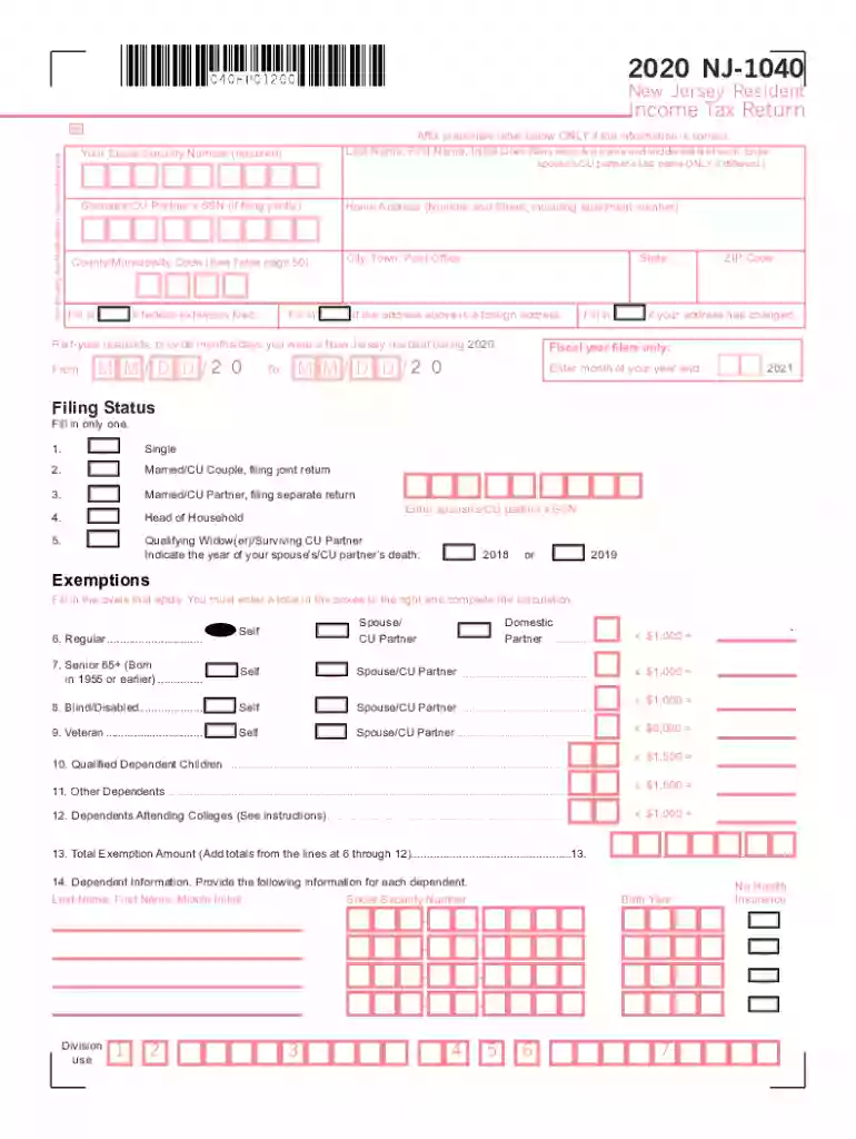 nj 1040 Preview on Page 1