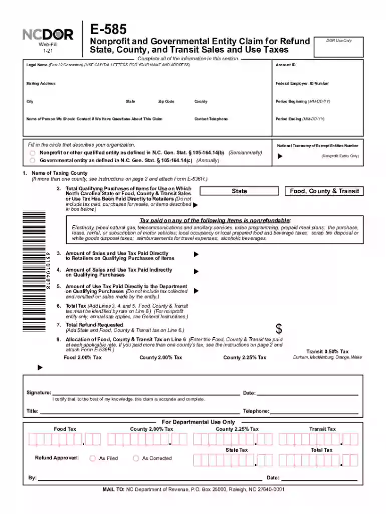 nc sales and use tax form e 585 Preview on Page 1