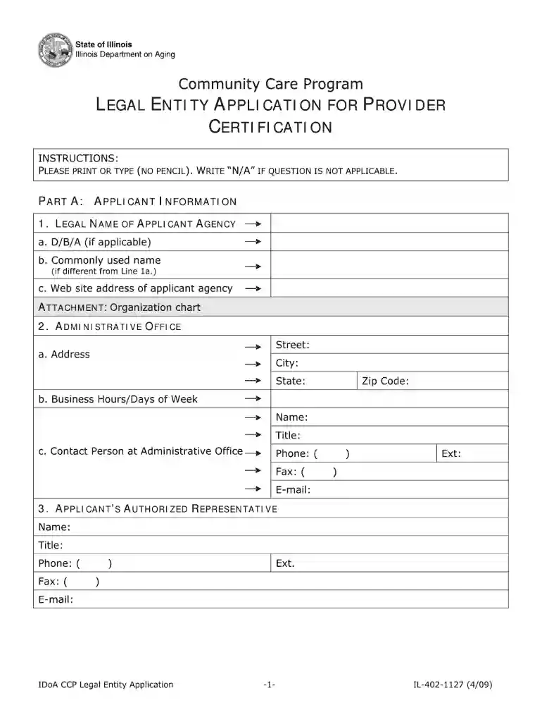 legal entity application for provider certification 2009 form Preview on Page 1