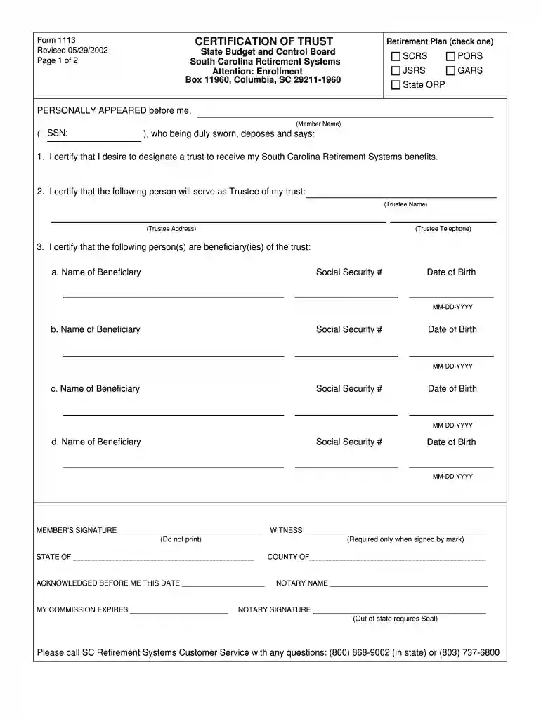 south carolina certification trust Preview on Page 1