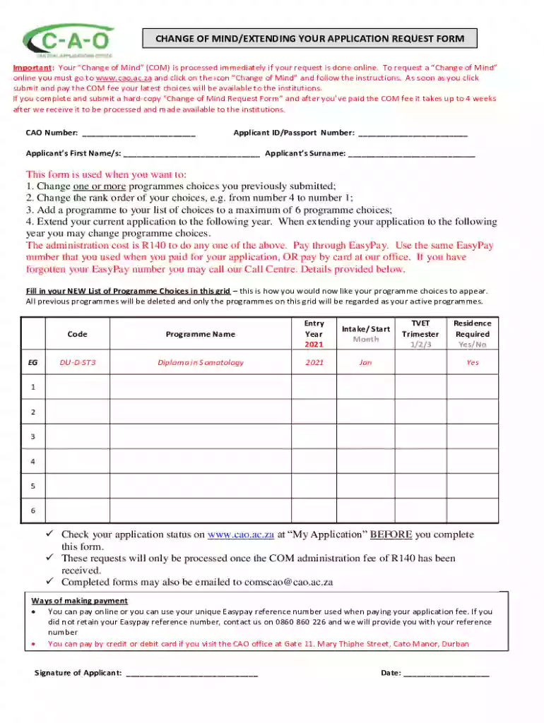 cao cancellation form Preview on Page 1
