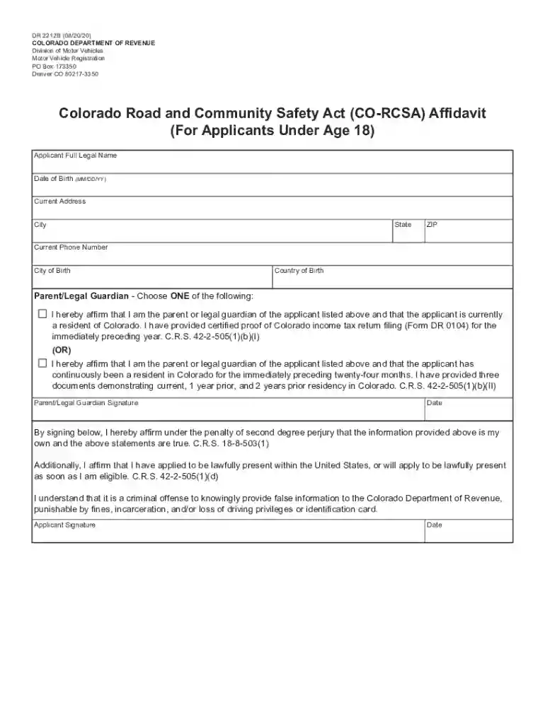 colorado road and community safety act rcsa affidavit Preview on Page 1