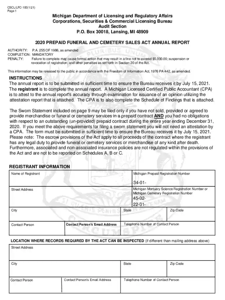 michigan 100 annual form Preview on Page 1