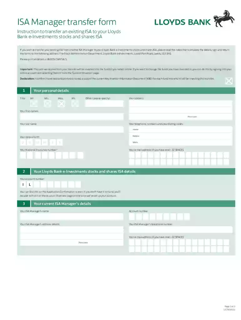 lloyds isa transfer form Preview on Page 1