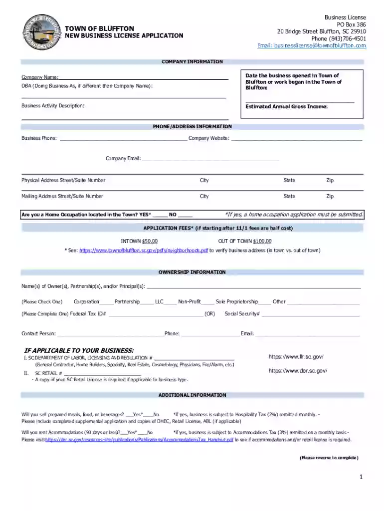bluffton sc business license Preview on Page 1