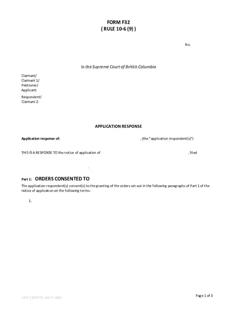 form f32 application response Preview on Page 1