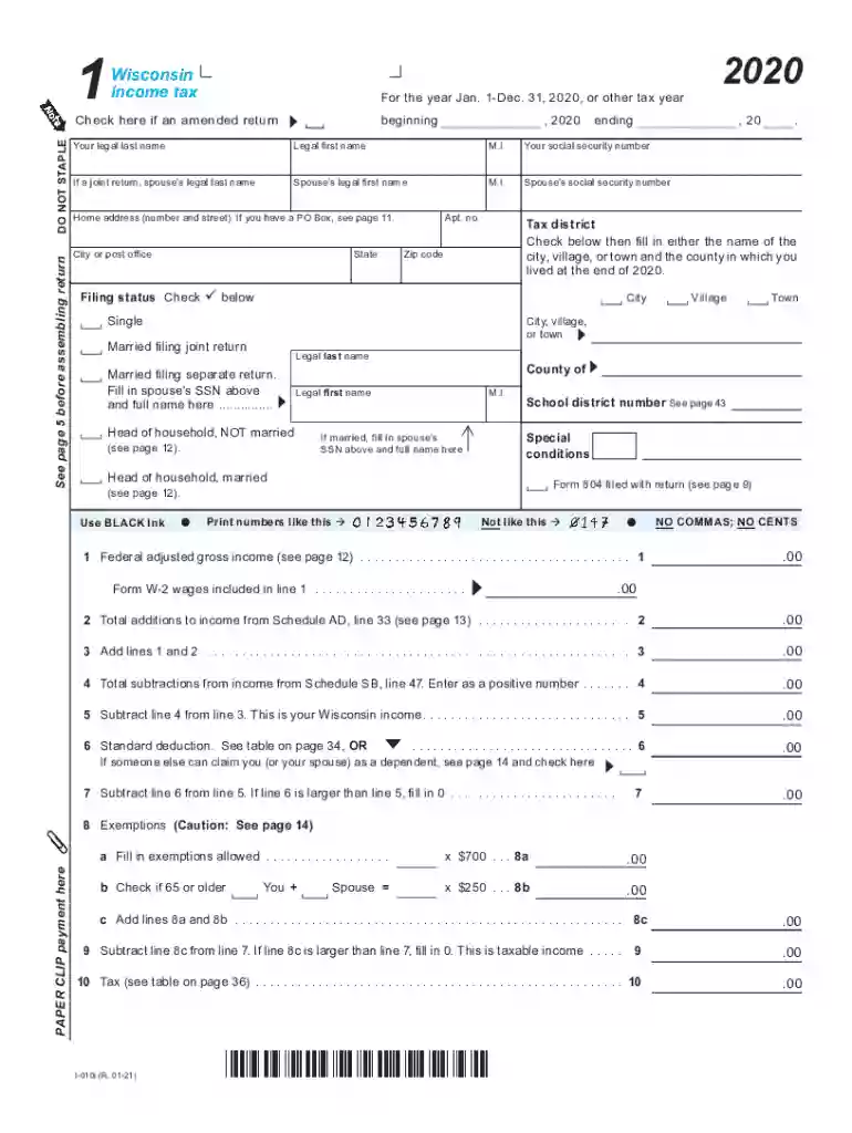 wisconsin state tax form Preview on Page 1