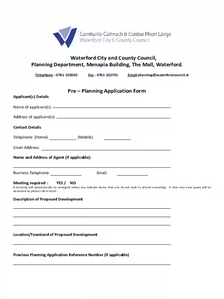 Pre Planning Application Form Preview on Page 1