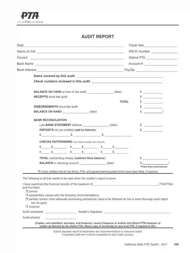 pta audit report form Preview on Page 1