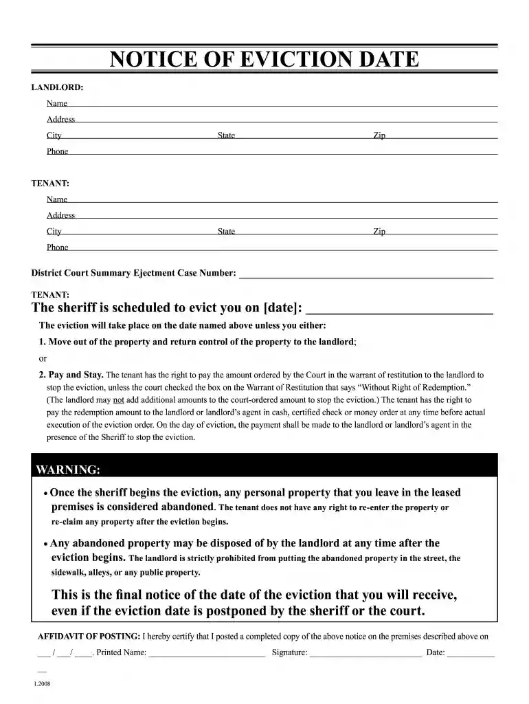 eviction notice template Preview on Page 1