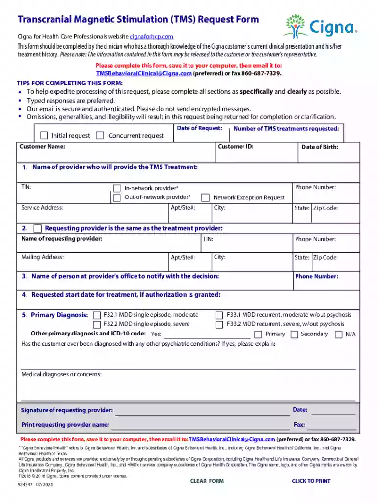 cigna tms request form Preview on Page 1