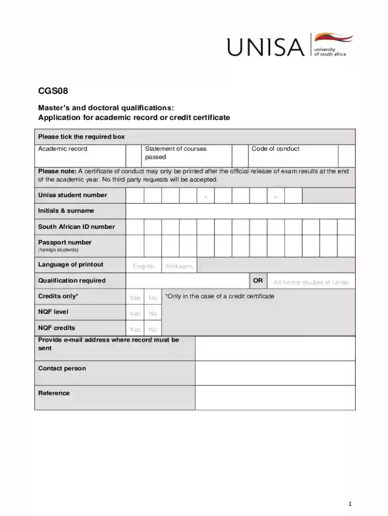 unisa contact centre for an official academic record Preview on Page 1