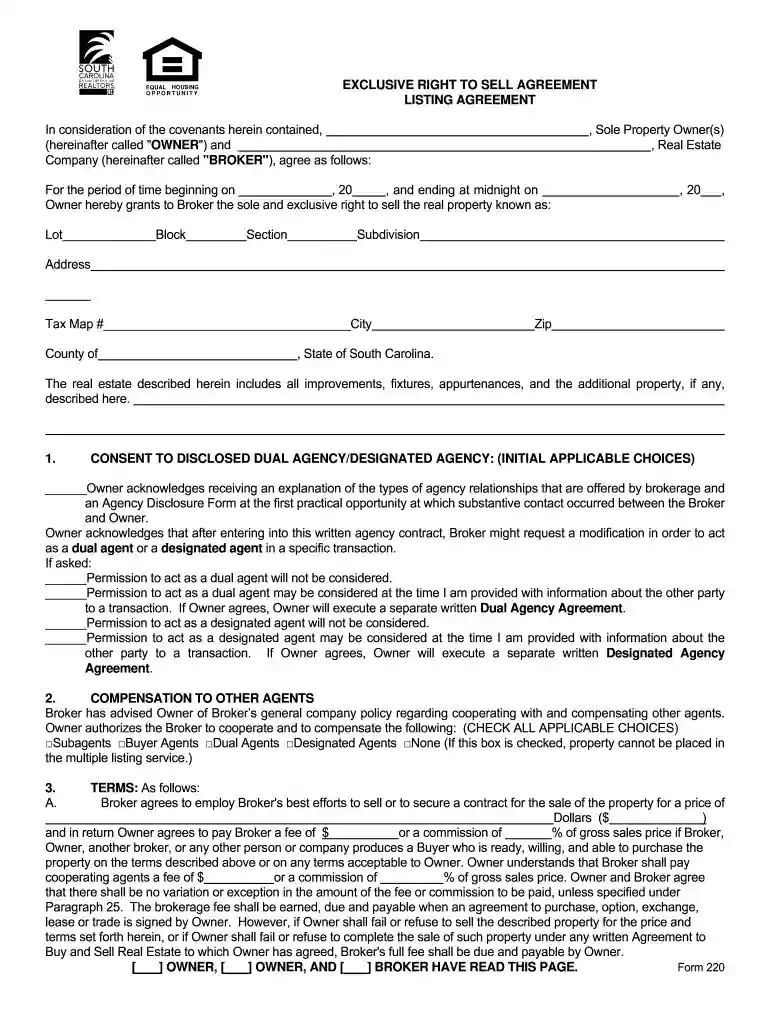 south carolina listing agreement Preview on Page 1