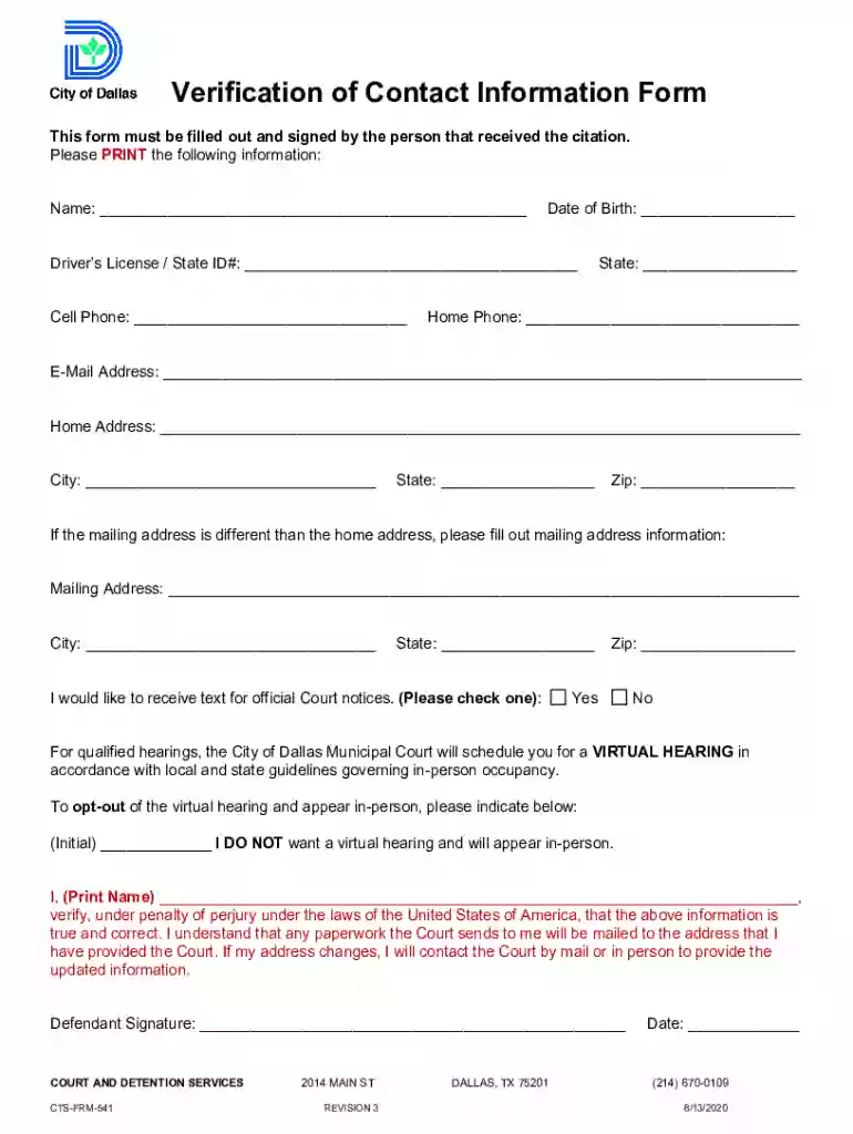 Verification of Contact Information Form Preview on Page 1