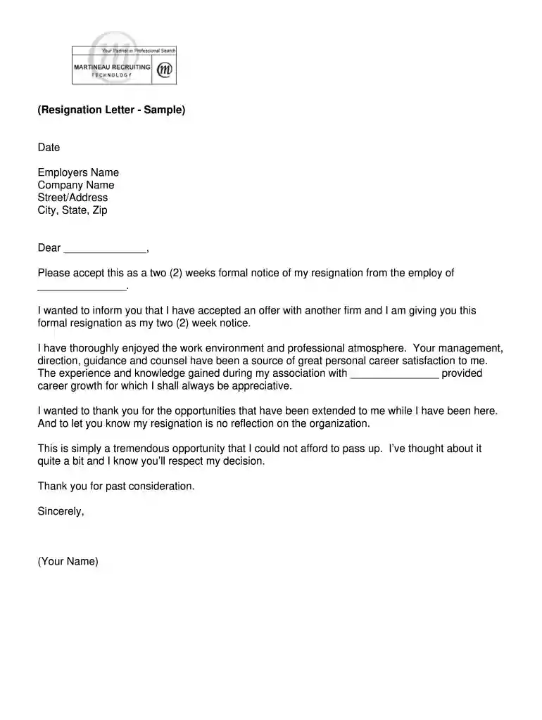 2 week notice letter Preview on Page 1