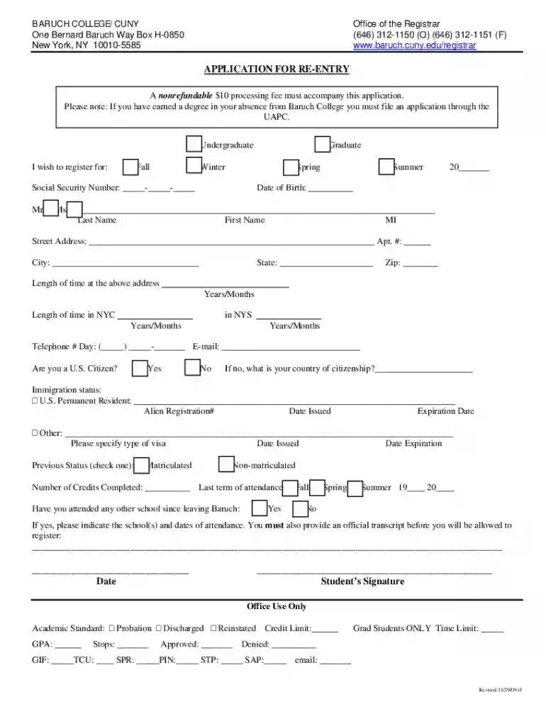 baruch reentry form Preview on Page 1