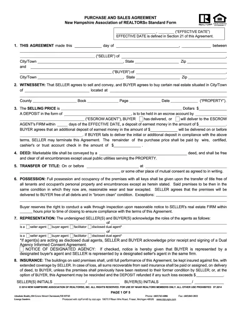nh purchase and sales agreement Preview on Page 1