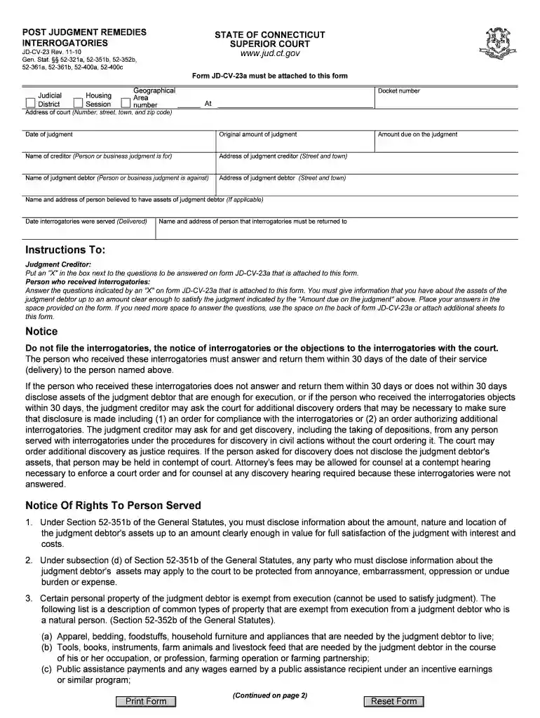post judgment interrogatories form Preview on Page 1