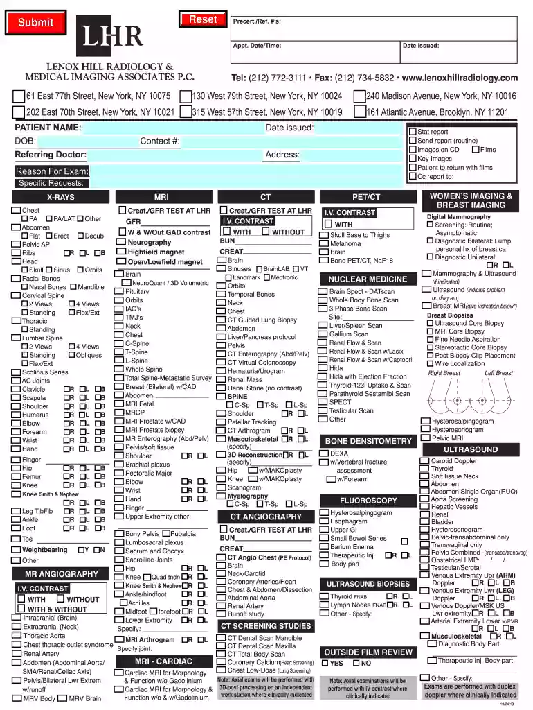 lenox hill radiology referral form Preview on Page 1