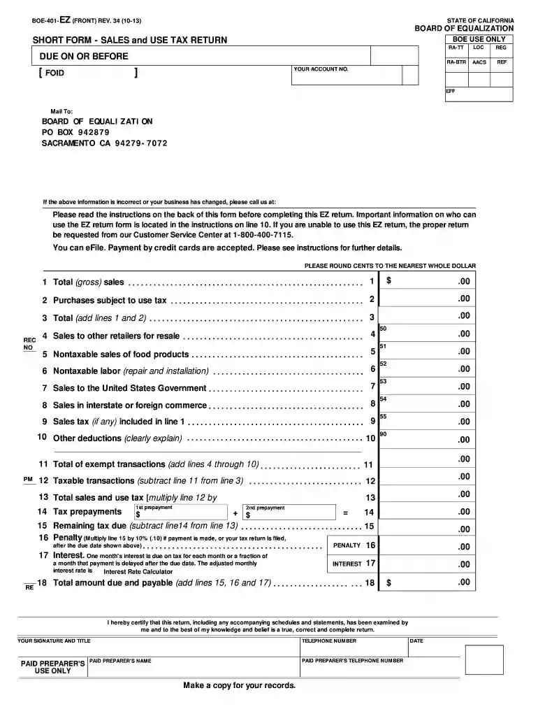 boe 401 ez 2013 form Preview on Page 1