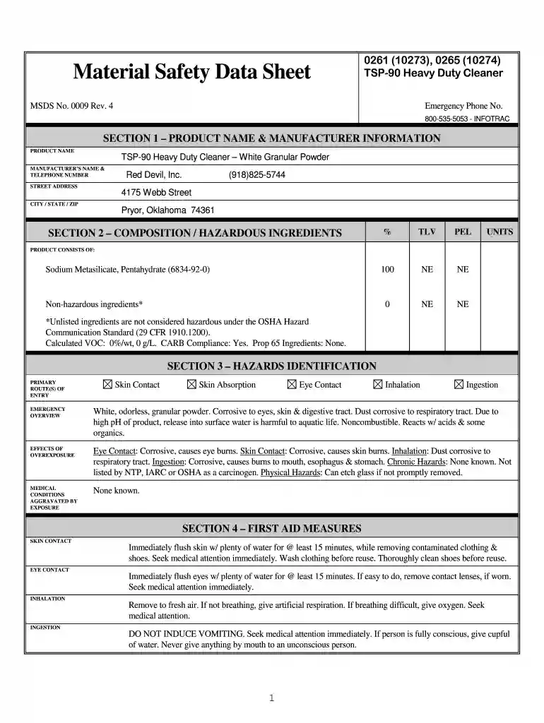 materials safety data sheet sample Preview on Page 1