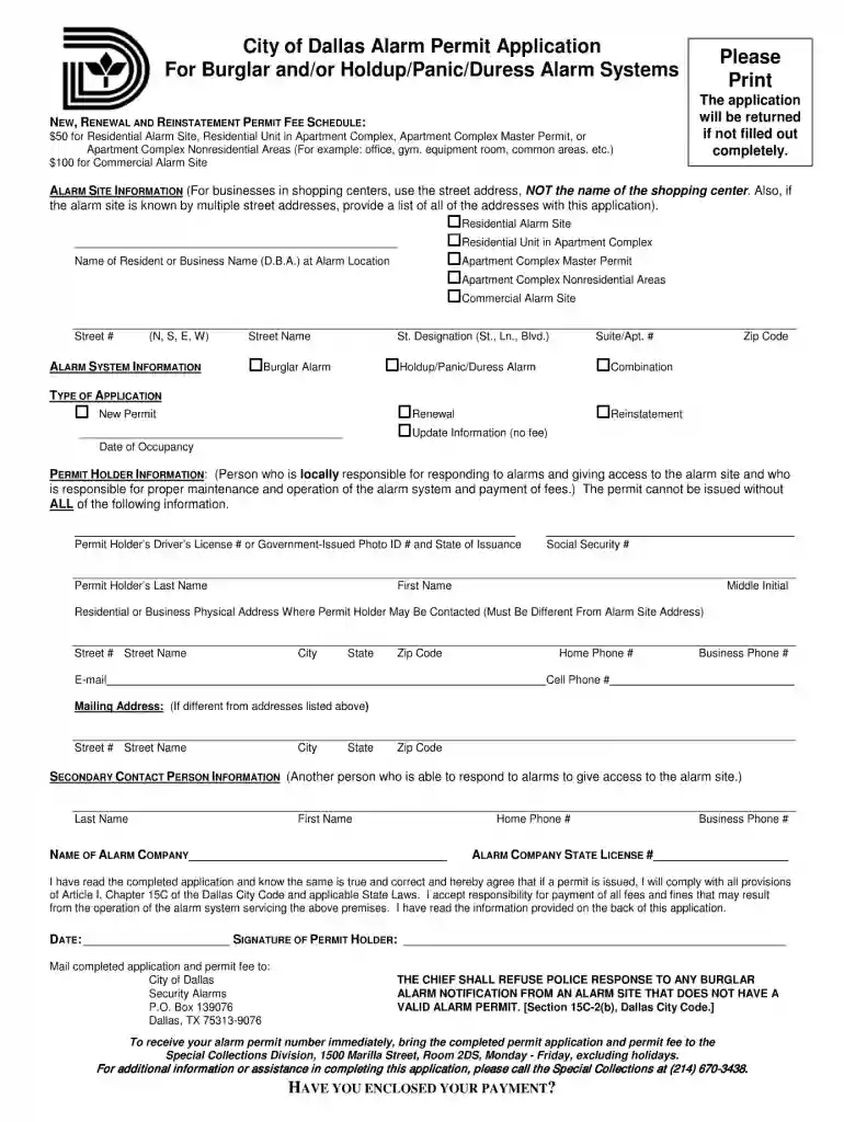 city of dallas alarm permit Preview on Page 1
