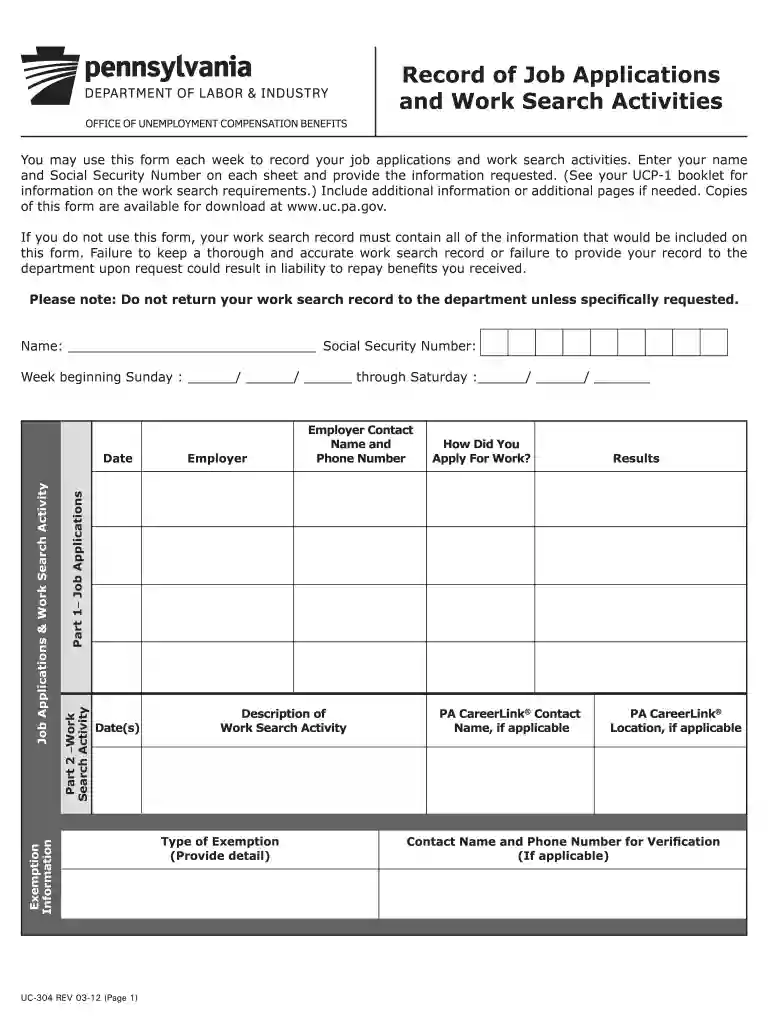 Record of Job Applications Preview on Page 1
