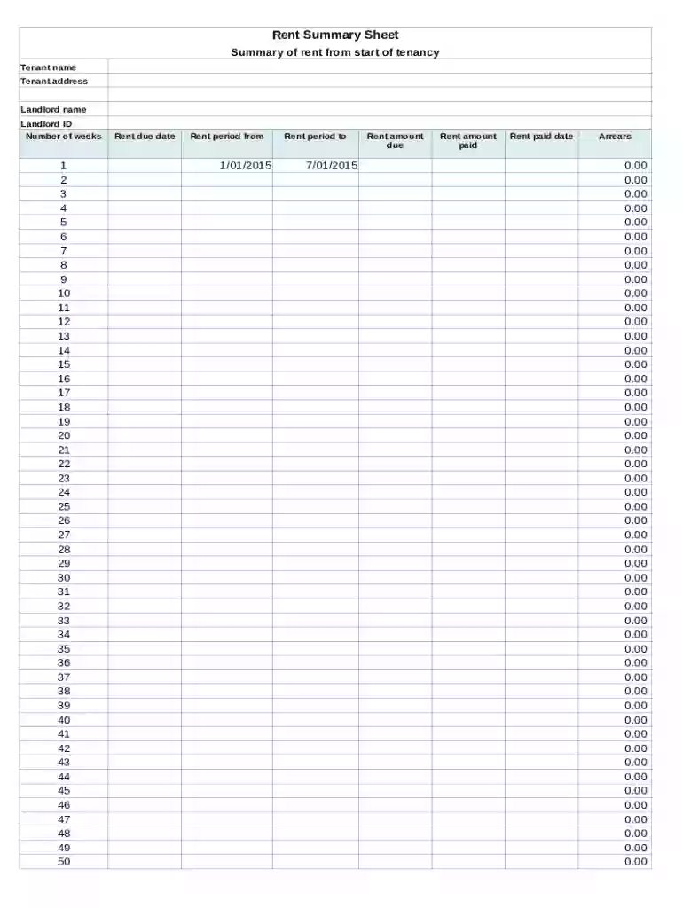 rent summary sheet Preview on Page 1