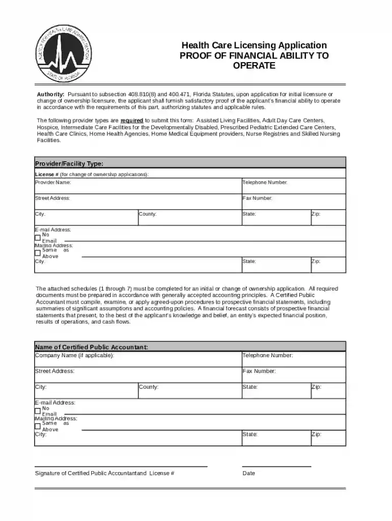 Florida Health Care Licensing Application Preview on Page 1